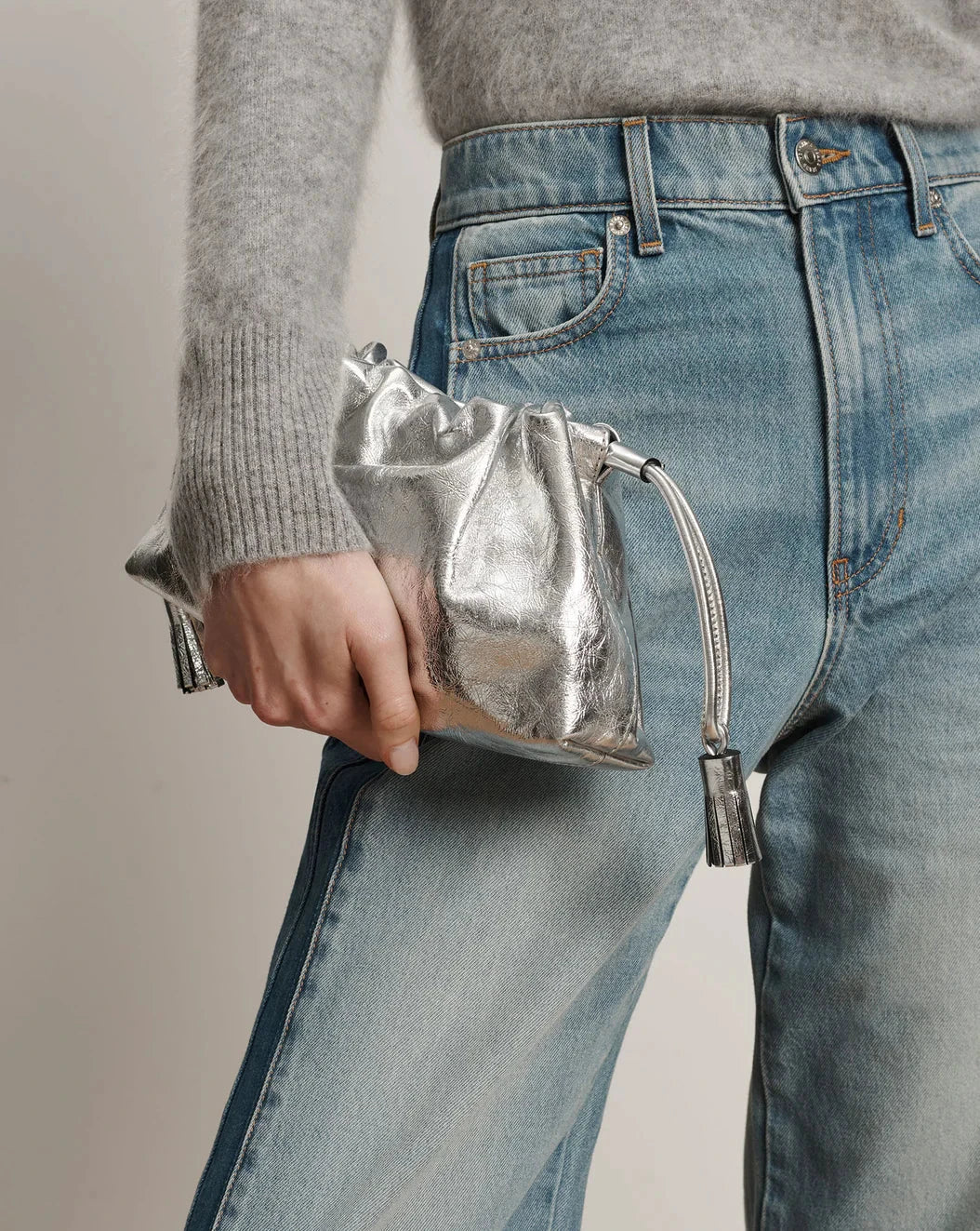 Small Stash Bag Silver Clutch Veronica Beard 