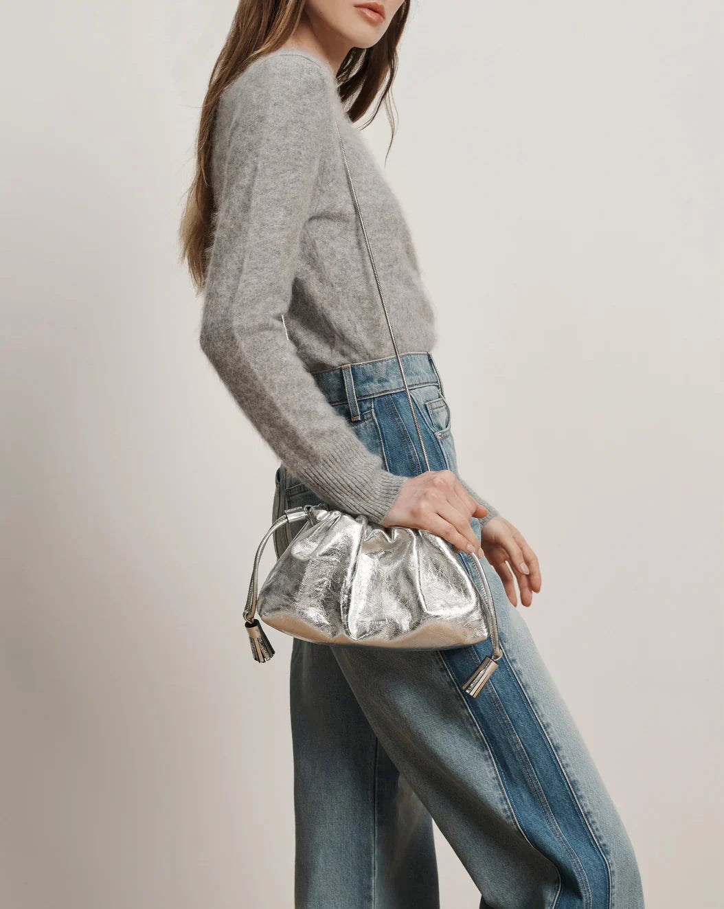 Small Stash Bag Silver Clutch Veronica Beard 