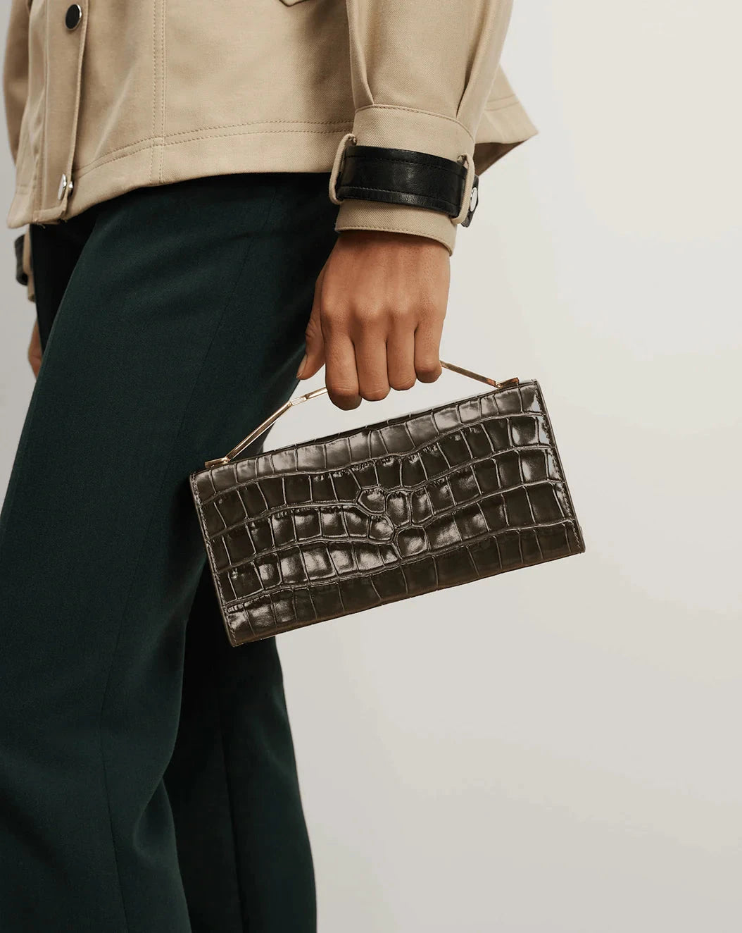 Barre Clutch Croc Embossed Cypress Clutch Veronica Beard 