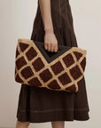 Crochet Raffia Vesper Bag Espresso Clutch Veronica Beard 