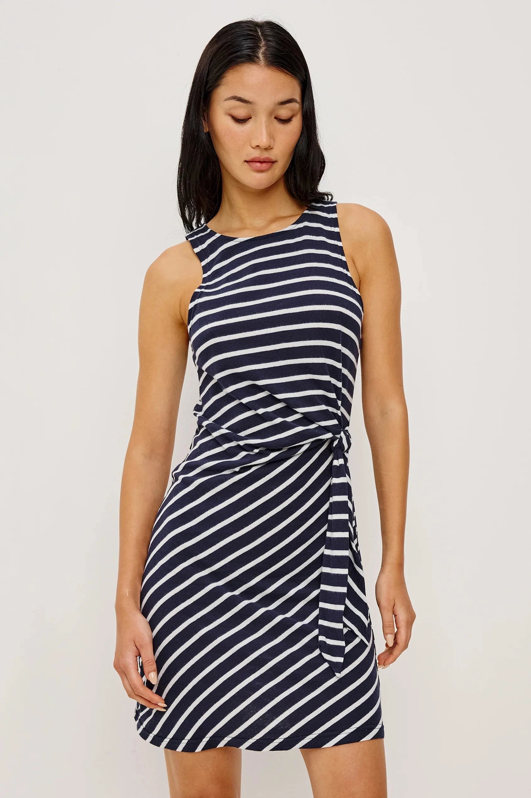 Harriet Dress Navy Ivory Stripe