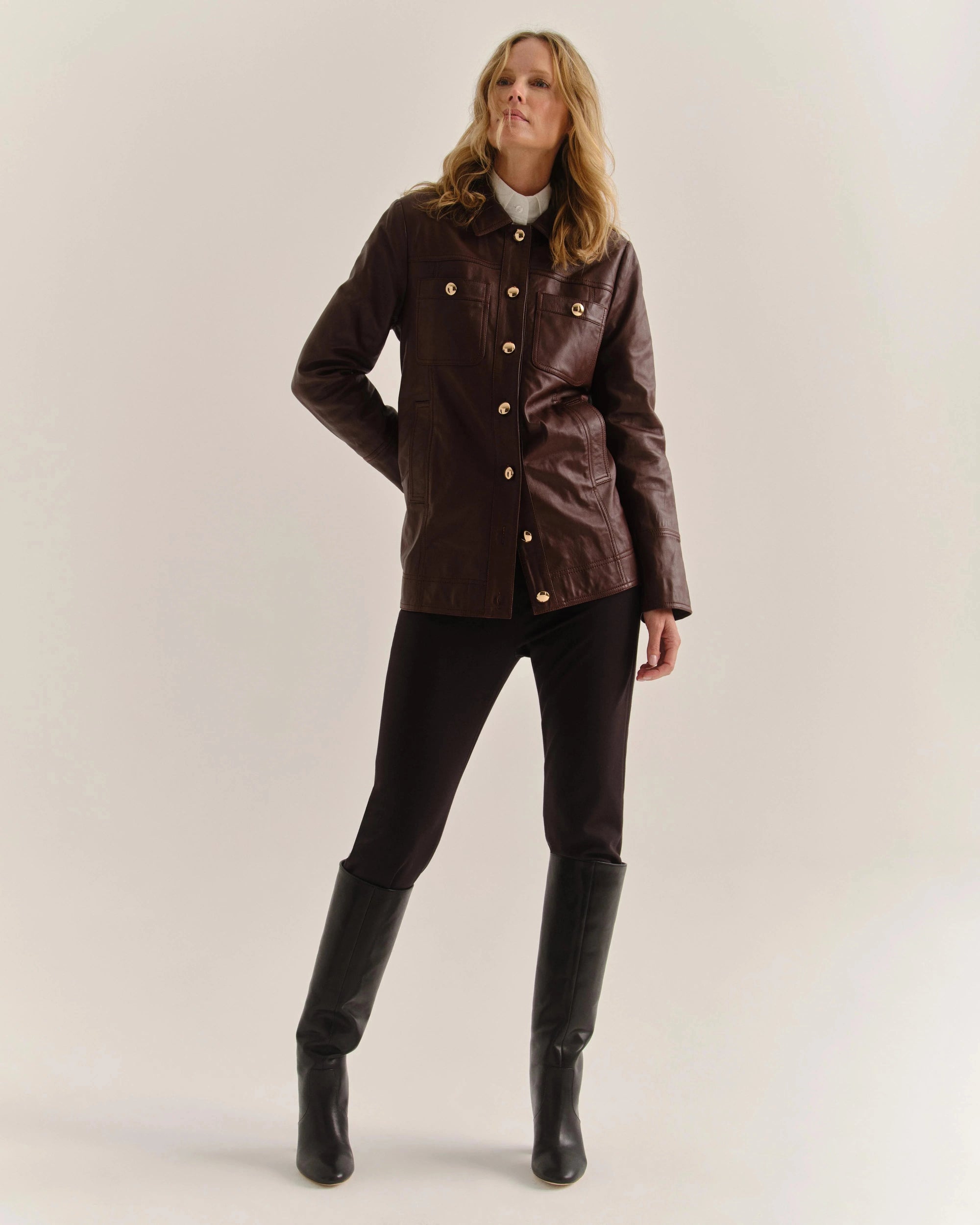 Winifred Leather Jacket Wine Outerwear - Longsleeve Cartolina 