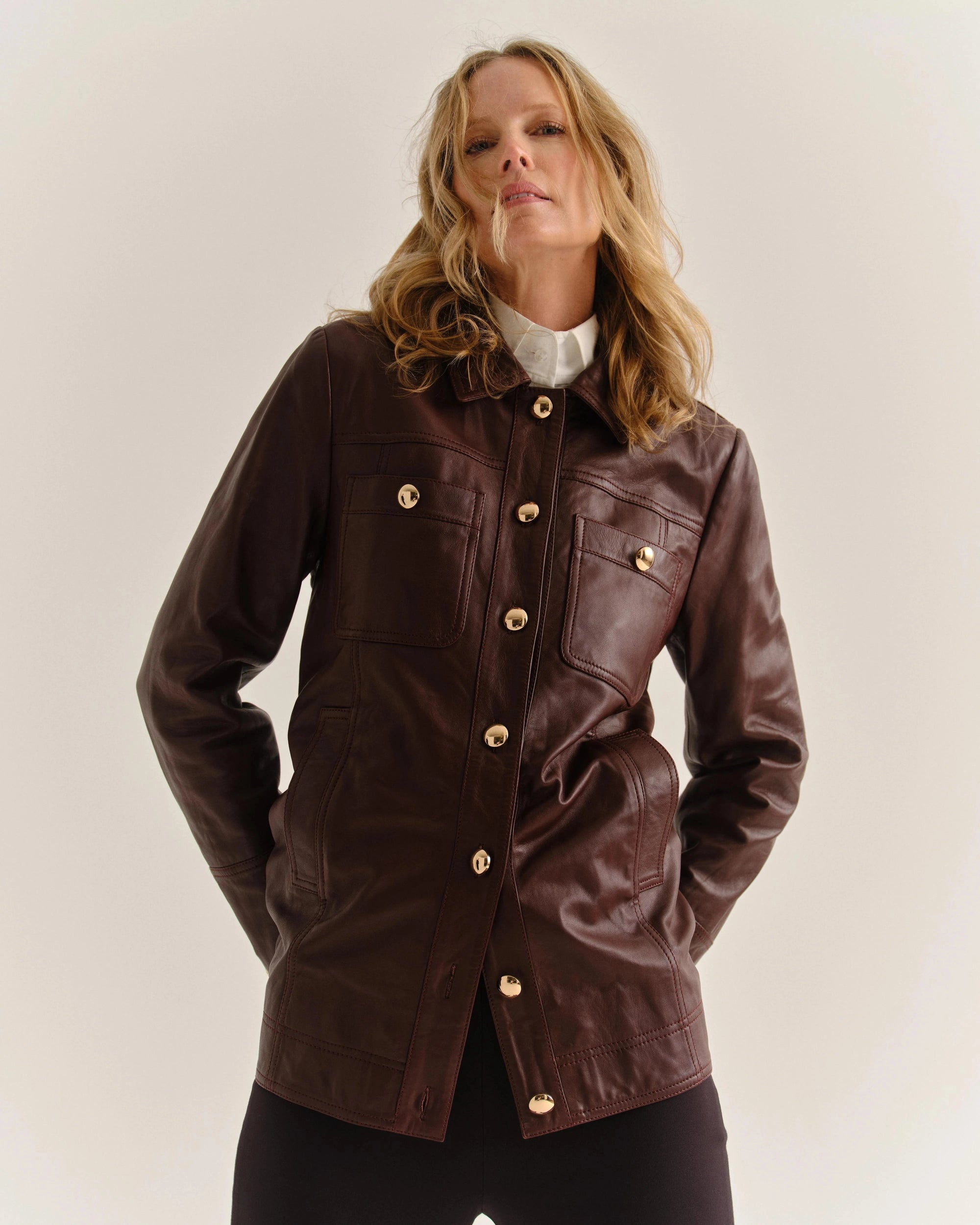 Winifred Leather Jacket Wine Outerwear - Longsleeve Cartolina 