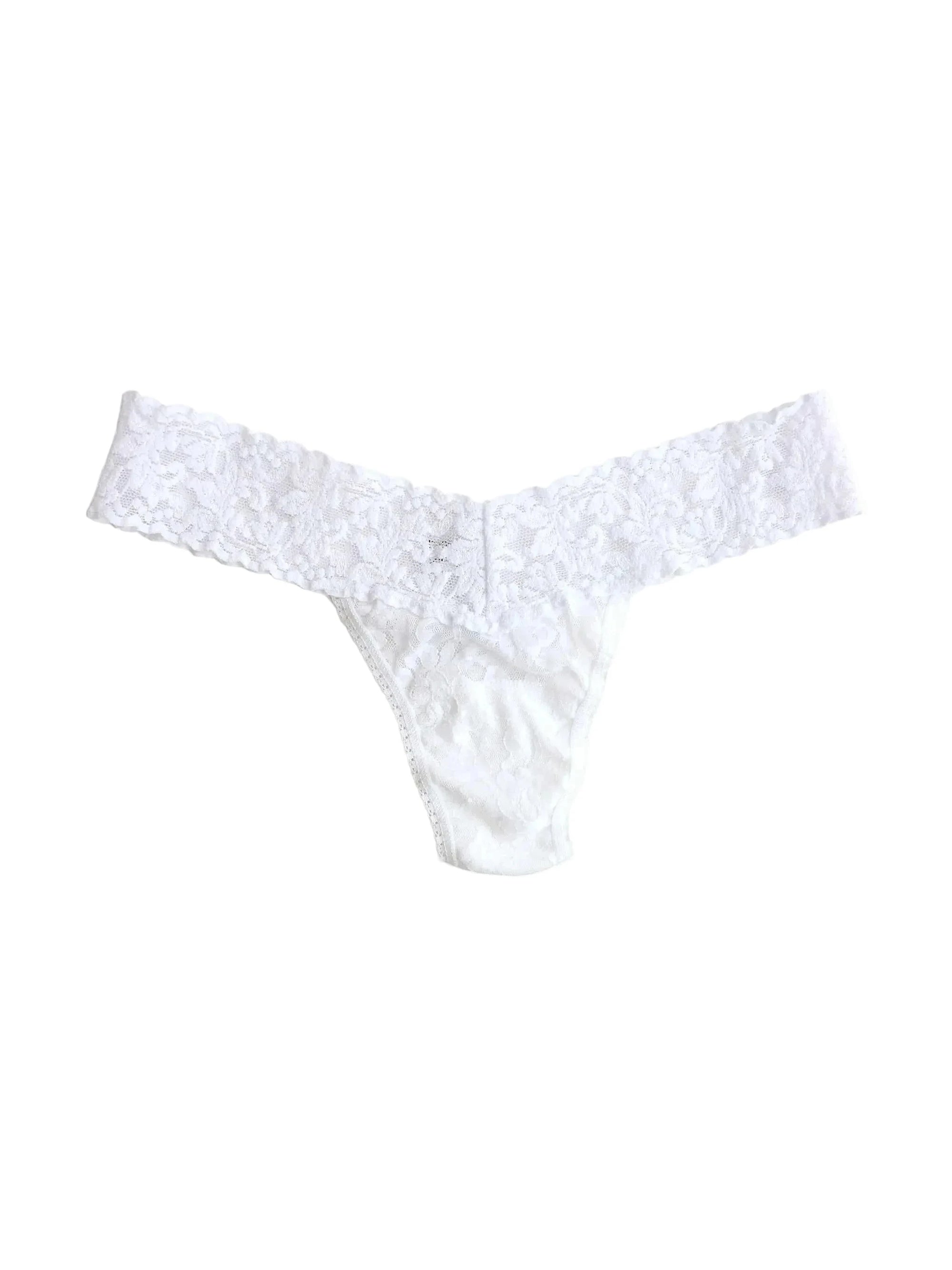 Signature Lace Lowrise Thong Wrapped White Hosiery and Lingerie Hanky Panky 