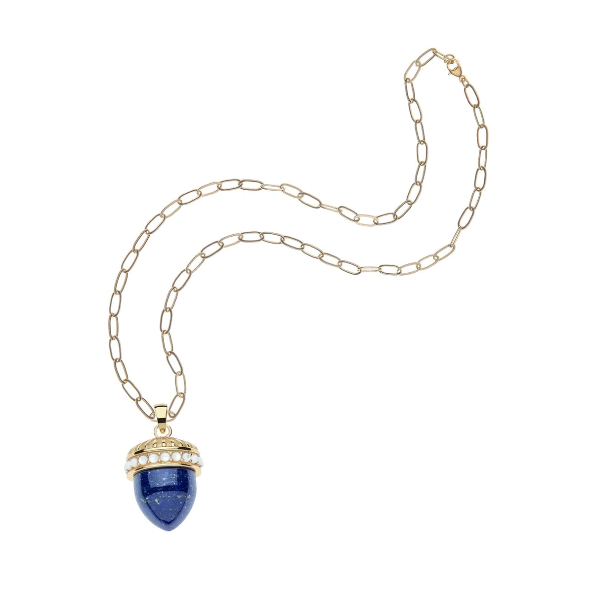 Hope Acorn Pendant in Lapis 18" Drawn Link Necklaces Jane Win 