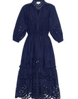 Hutton Dress Navy Embroidered Eyelet Dresses - Midi Cara Cara 