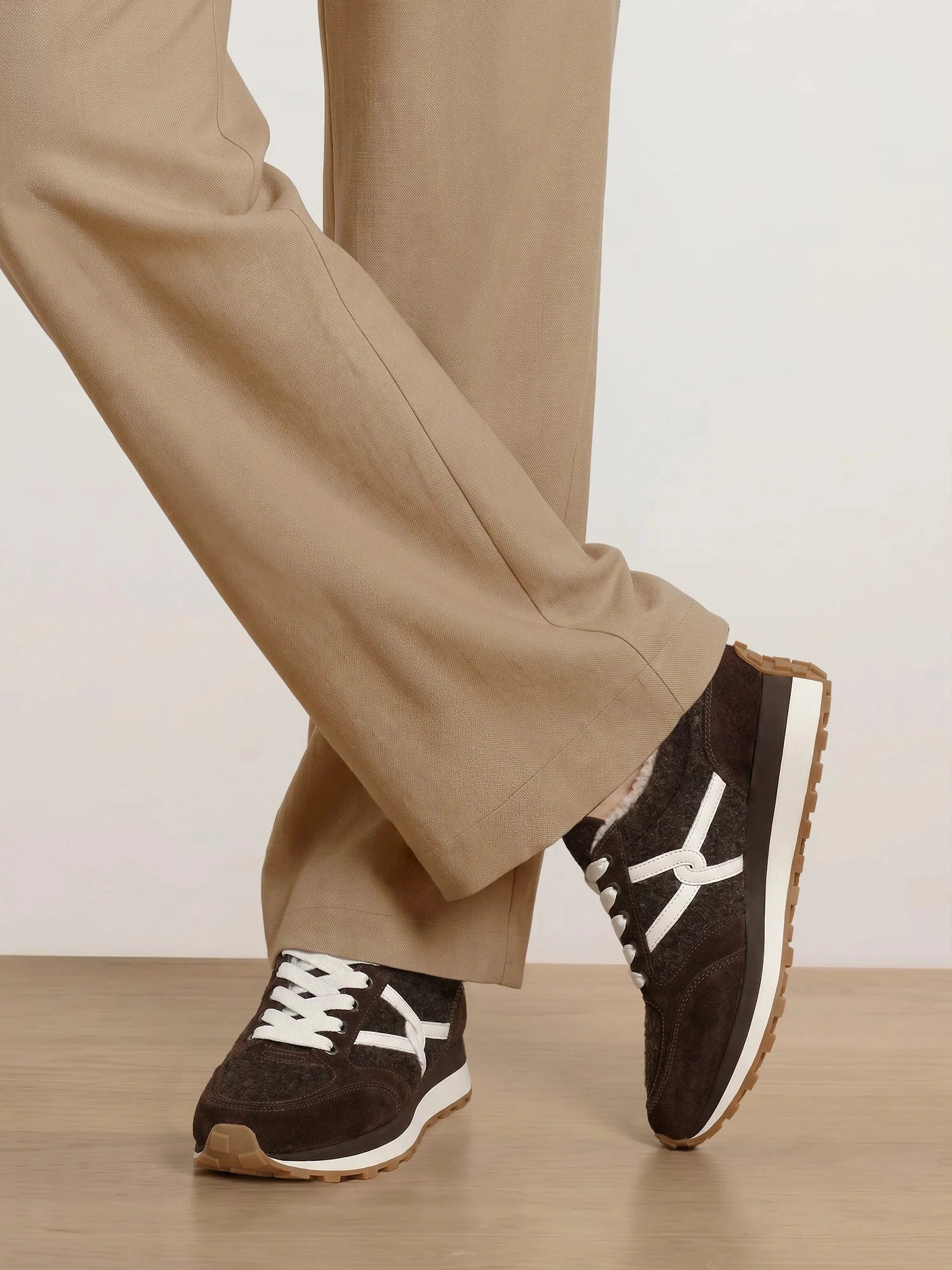 Valentina Shearling Sneaker Espresso Sneakers Veronica Beard - Shoes 