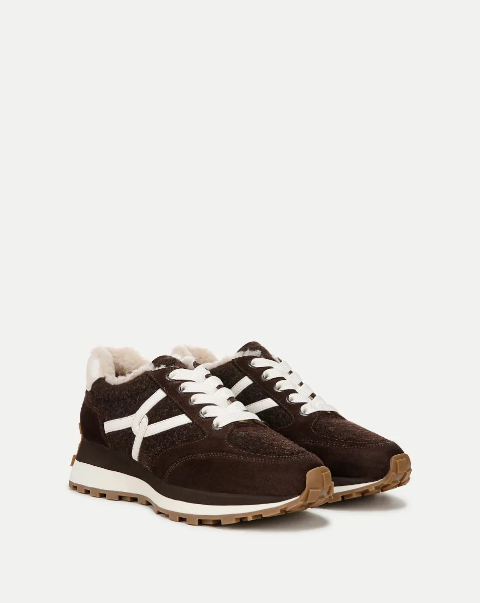 Valentina Shearling Sneaker Espresso Sneakers Veronica Beard - Shoes 
