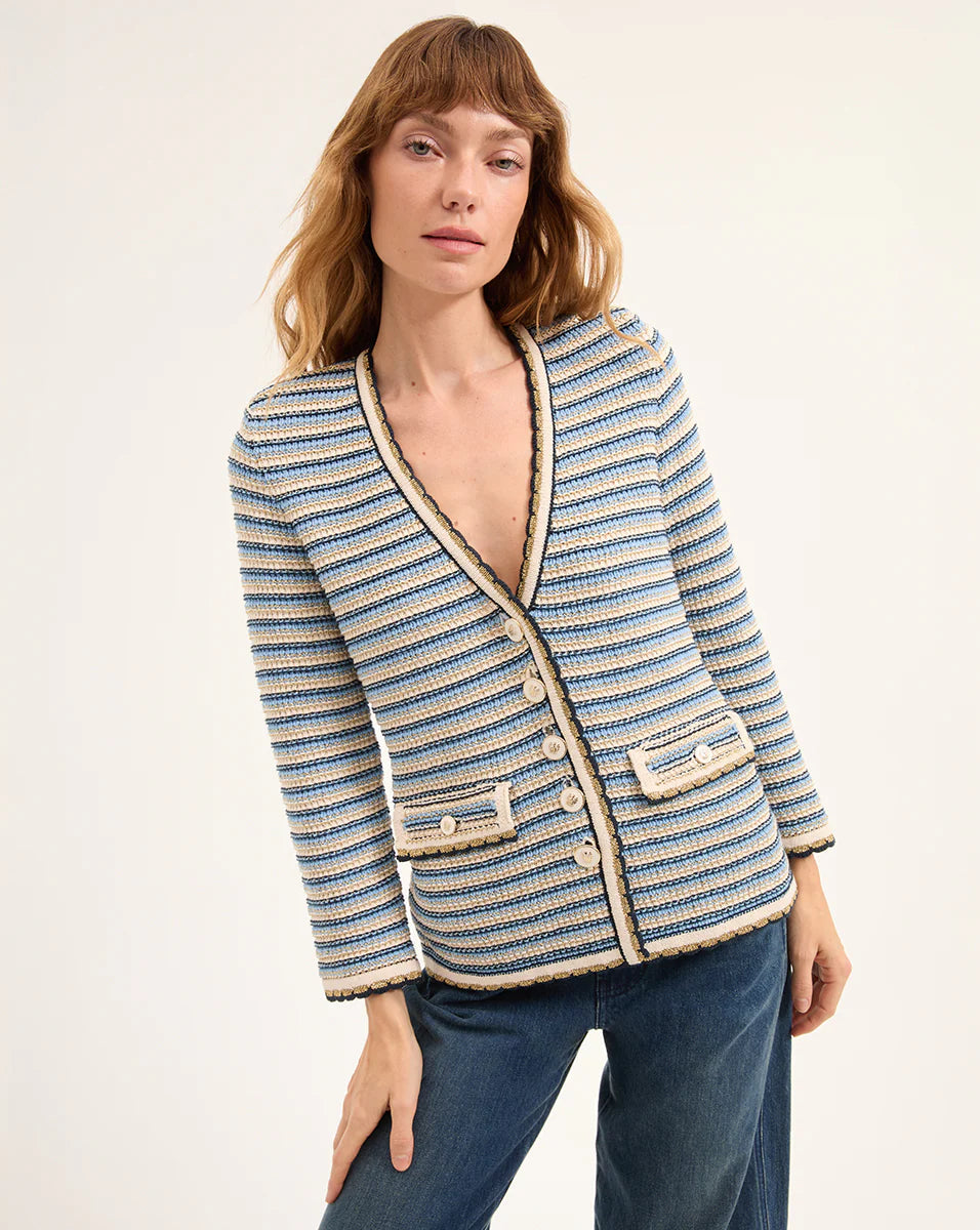 Ceriani Knit Jacket Navy Multi Jackets - Blazers Veronica Beard 