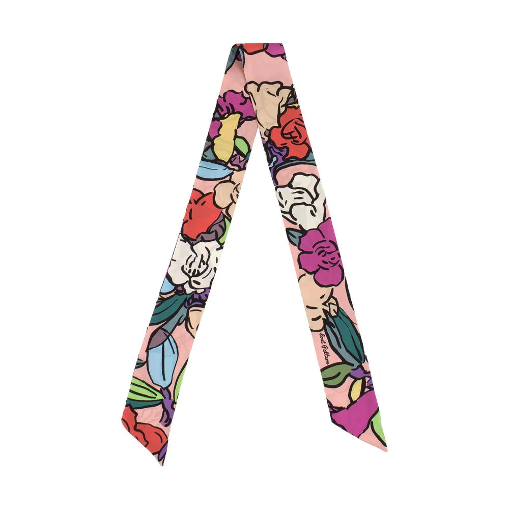 Azalea Silk Twill Skinny Scarf Pink Scarves Lost Pattern NYC 