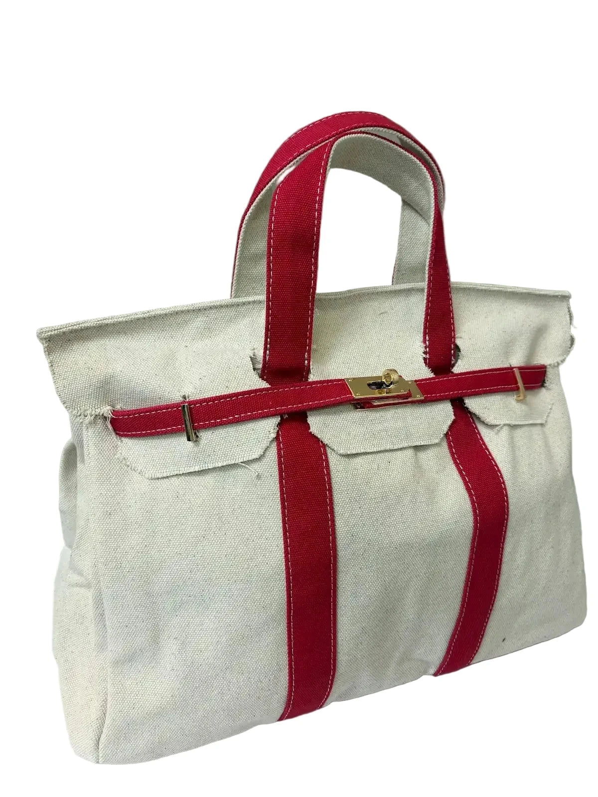 Cavas Tote Bag w/ Gold Buckle Hardware Red Trim Tote & Satchel Runway Athletics 