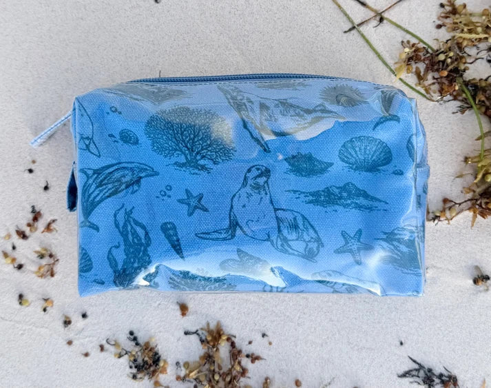 Small Ocean Toile Makeup Bag Blue/Dark Blue