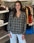 Eileen Relaxed Button Up Shirt Brown Yellow Red Grid
