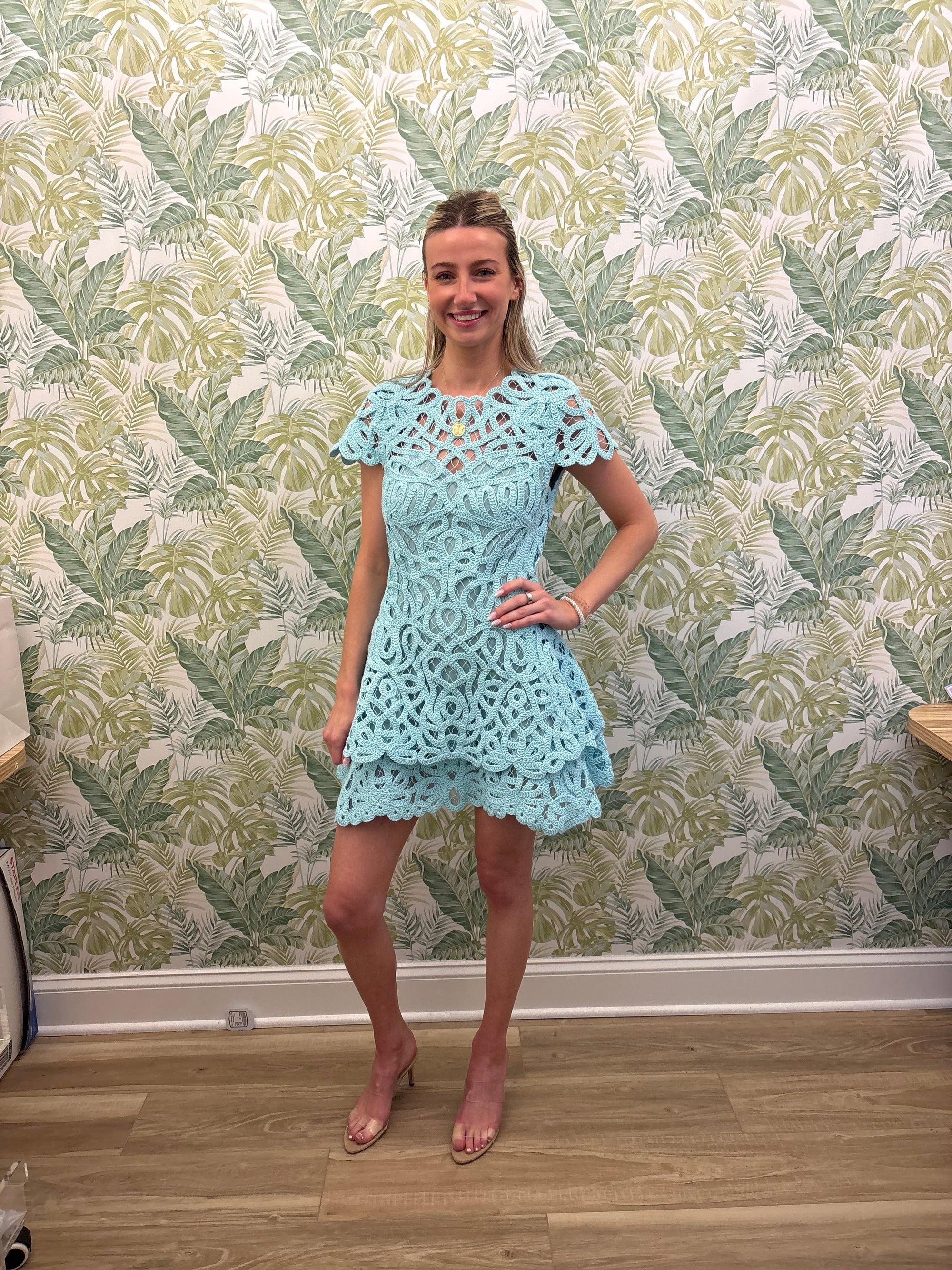 Lina Laced Guipure Mini Dress Pool Dresses - Short Simkhai 