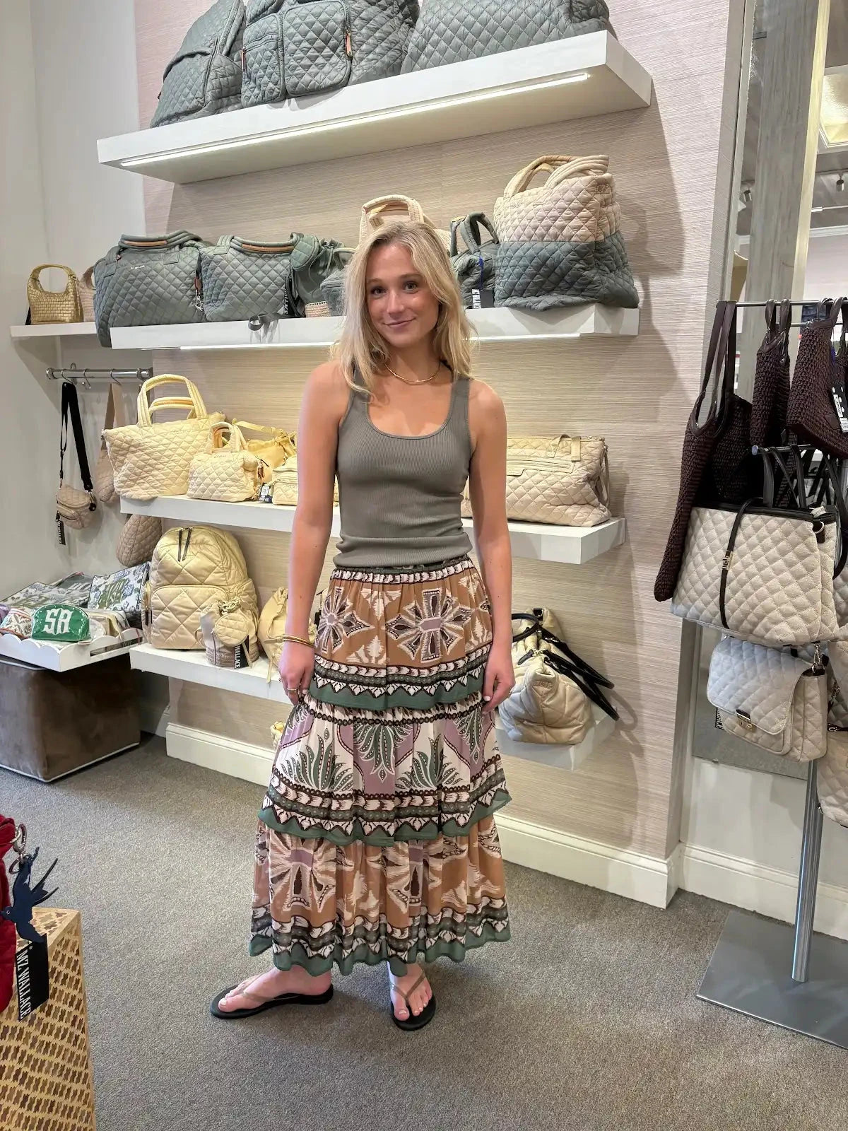 Dotted Foliage Skirt Soft Sage Green Skirts - Maxi Farm Rio 