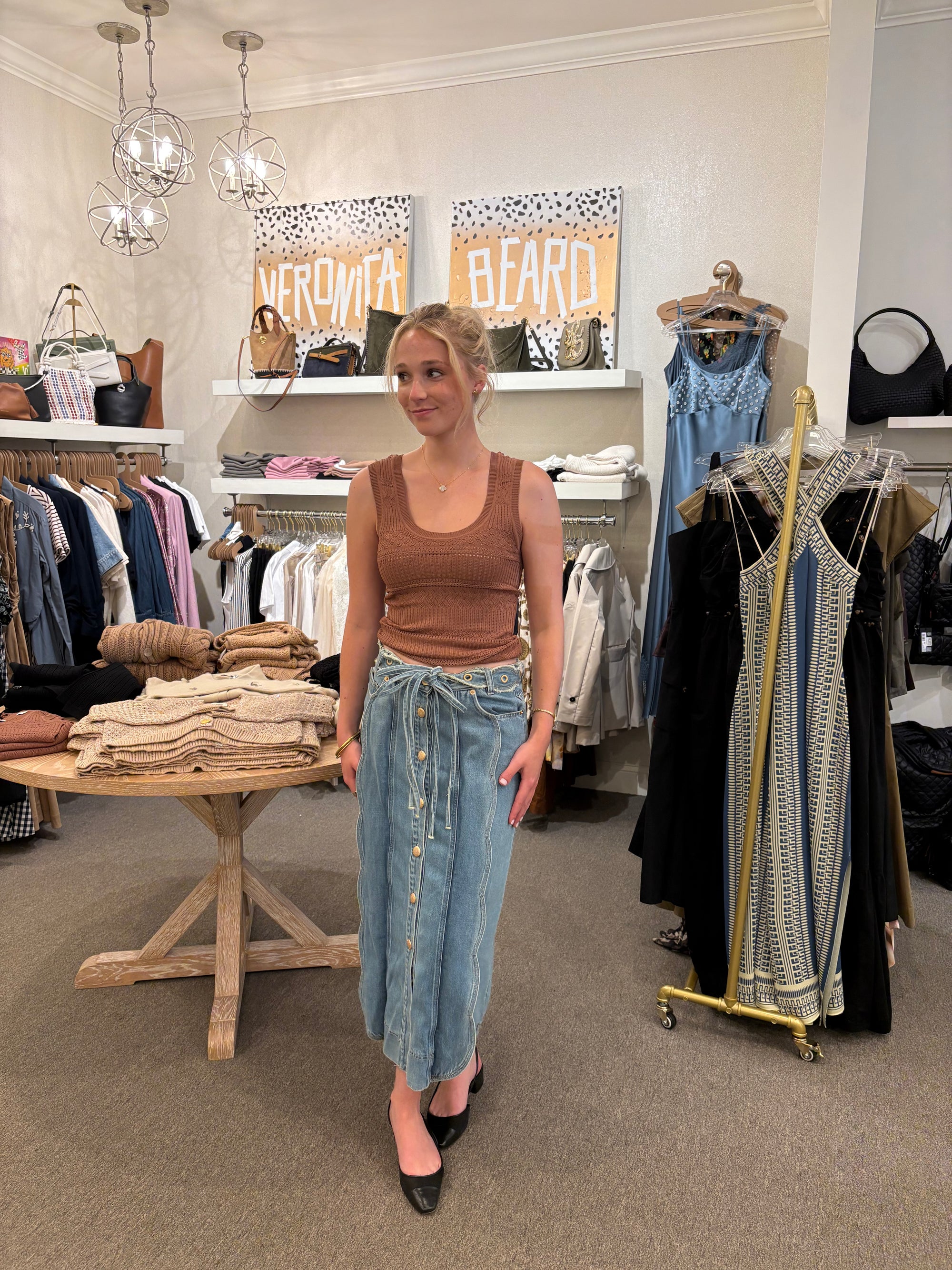 Denim Midi Skirt Orange