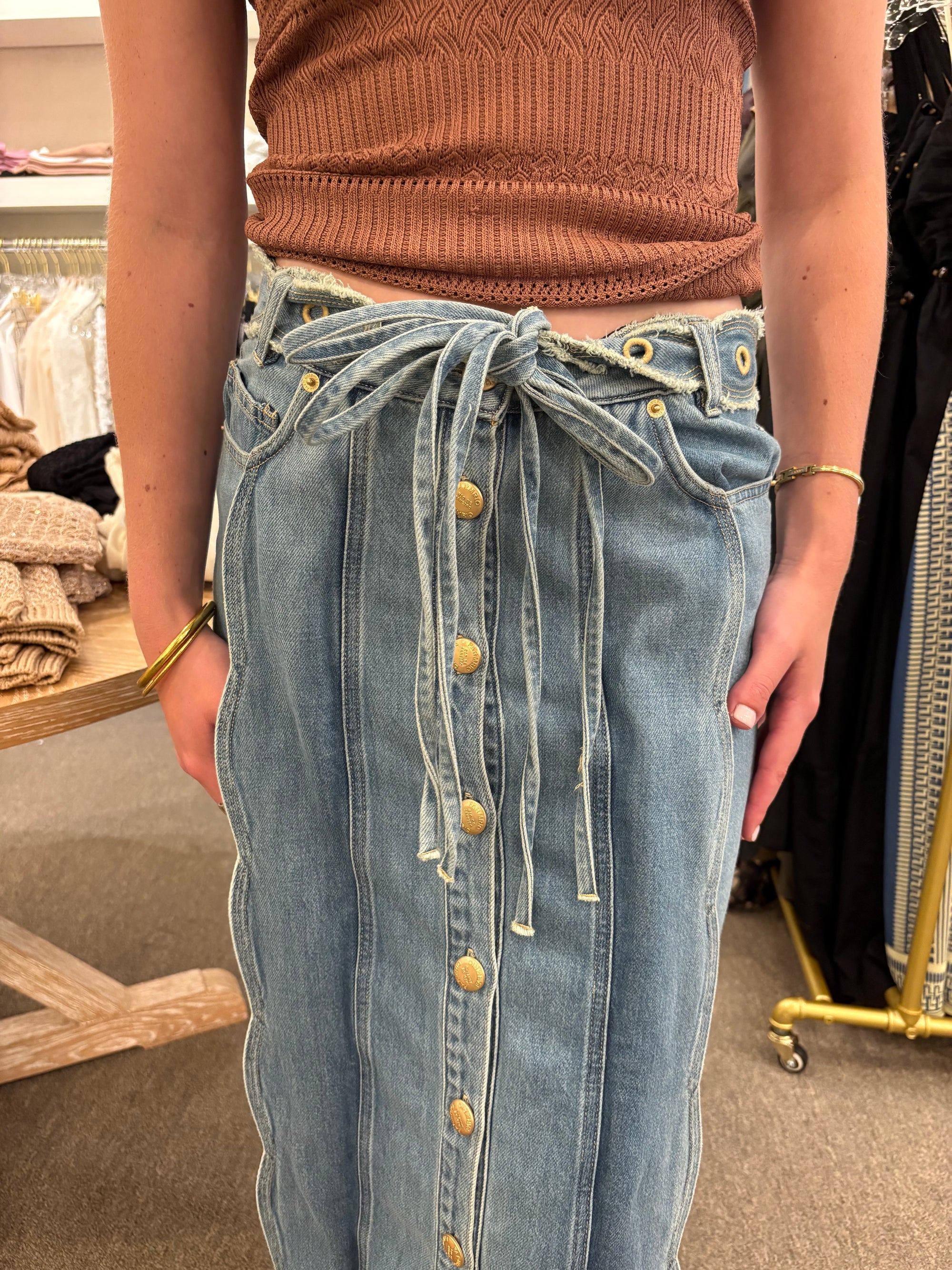 Denim Midi Skirt Orange
