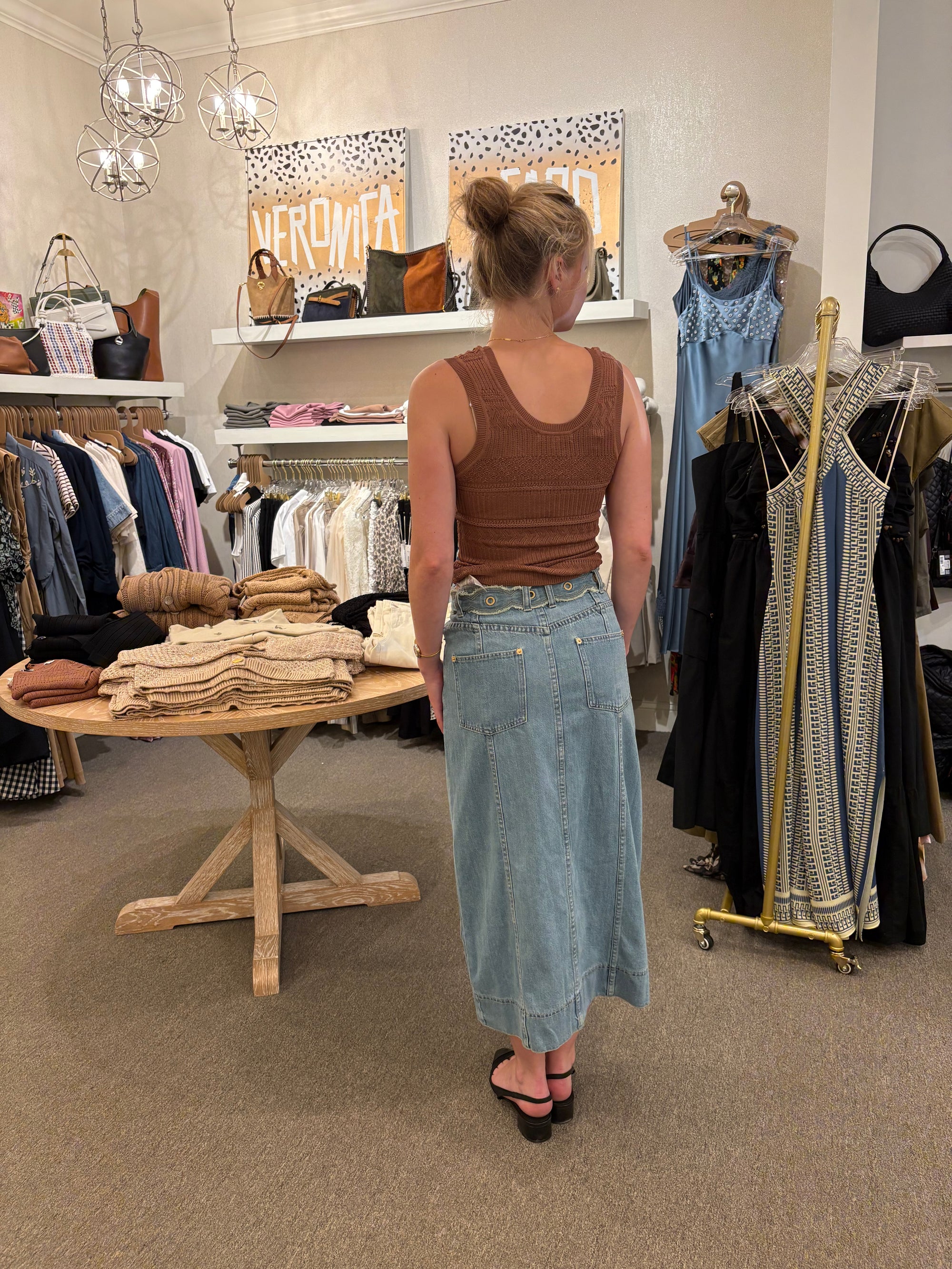 Denim Midi Skirt Orange
