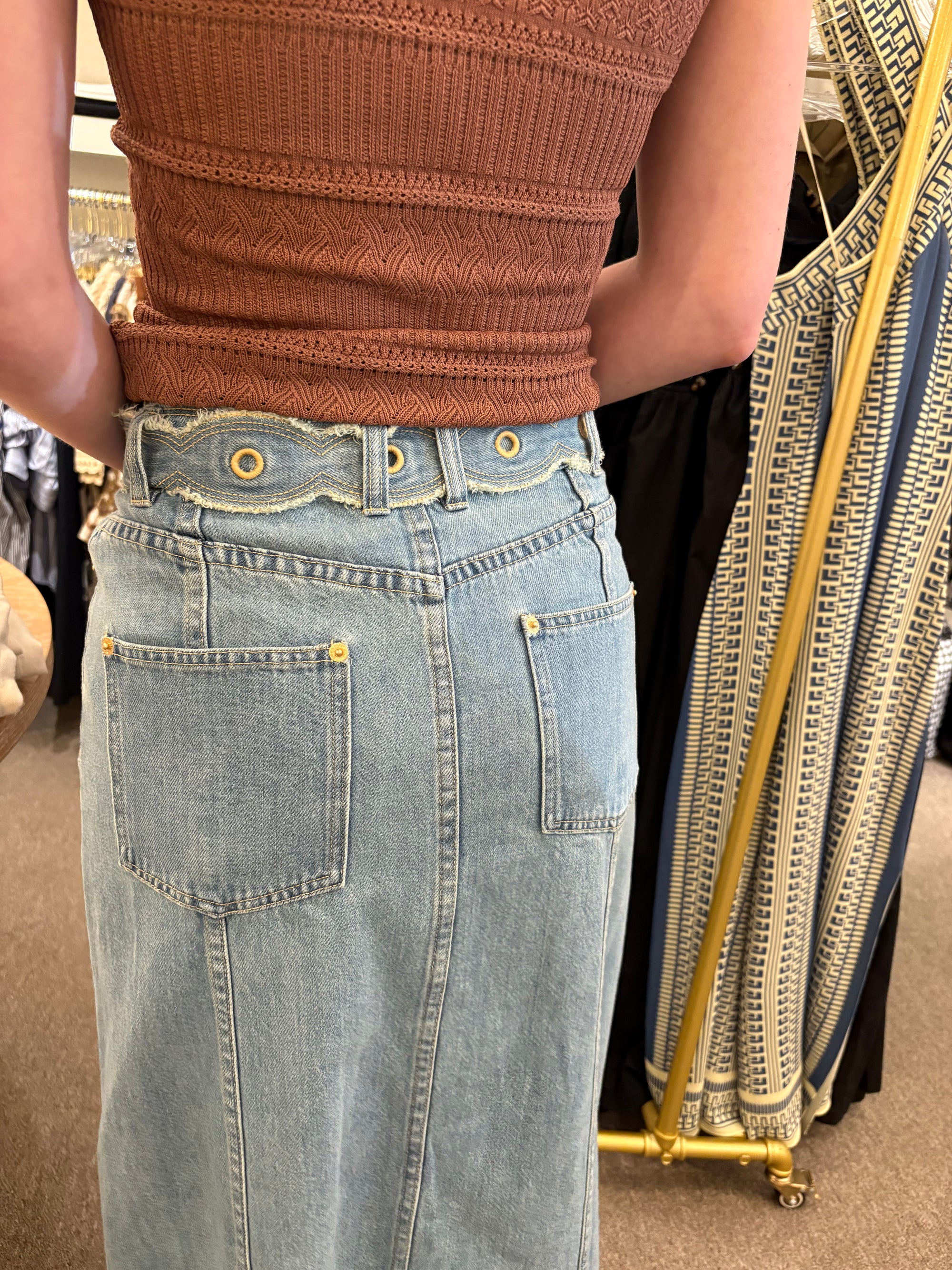 Denim Midi Skirt Orange