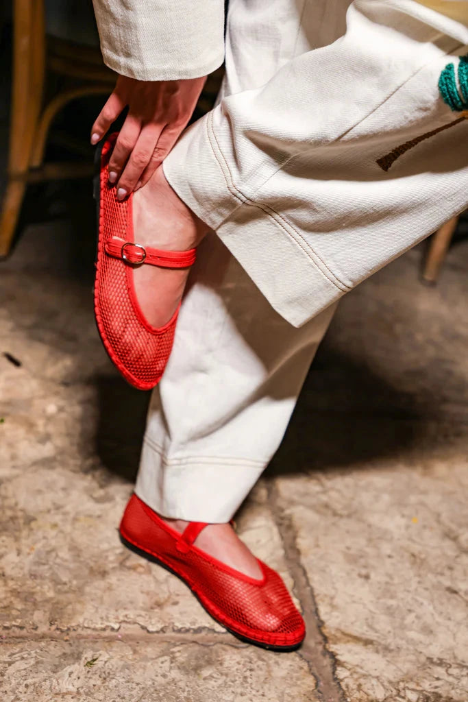 Isabella Mary Jane Red Sandals - Flat Sandals Flabelus 