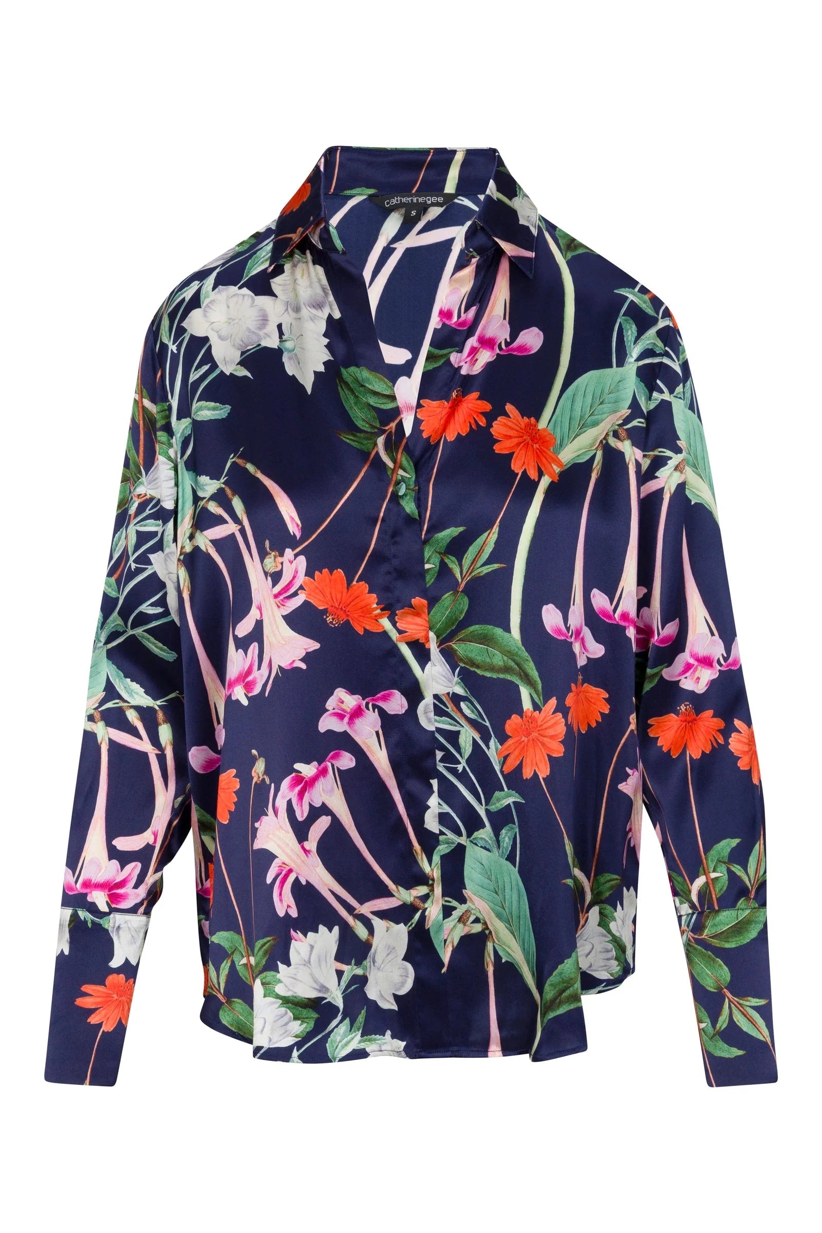 Daria French Cuff Silk Blouse Midnight Bloom Tops - Button Down catherinegee 