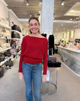 Lavina Draped Off Shoulder Sweater Lipstick
