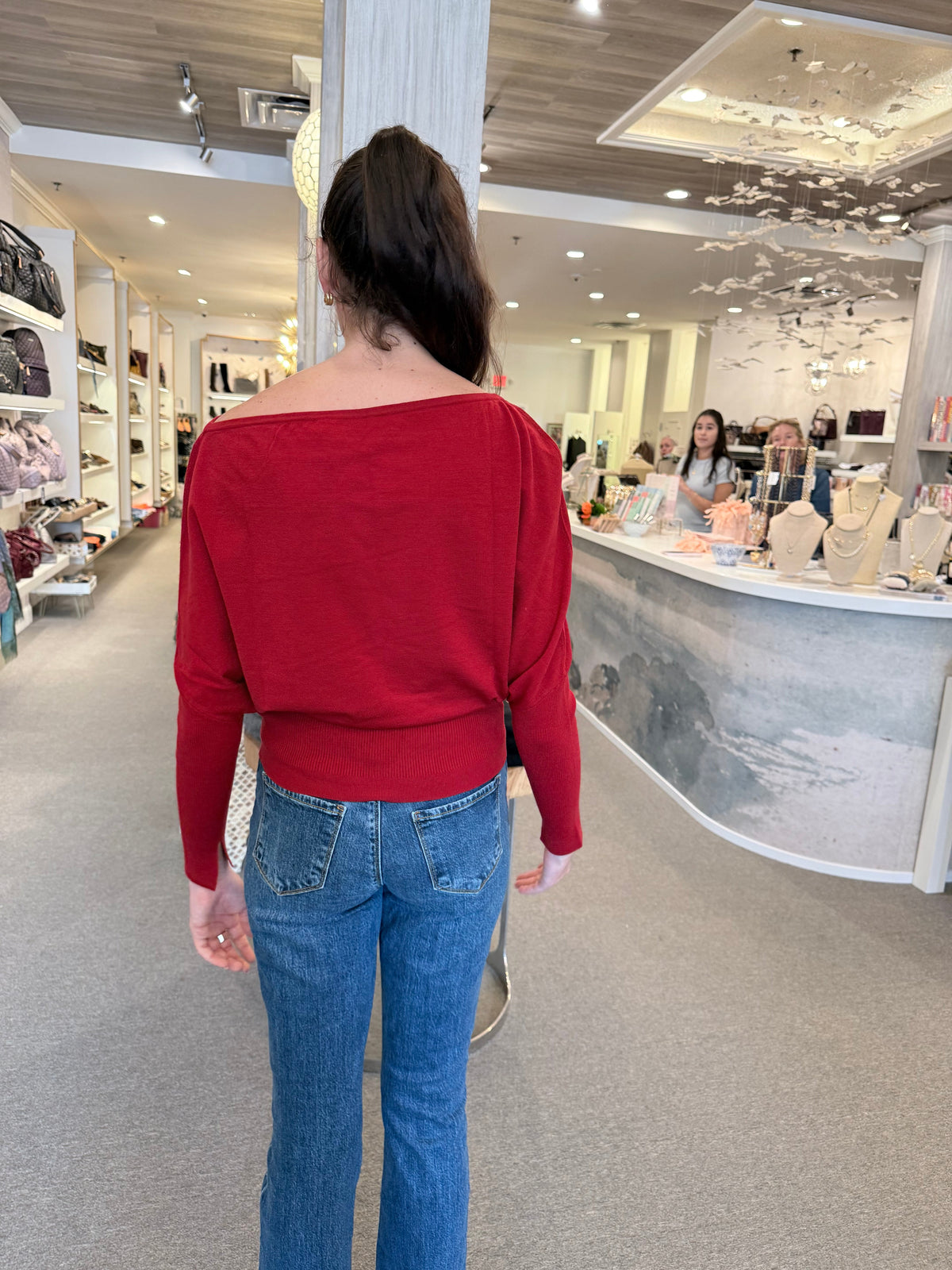 Lavina Draped Off Shoulder Sweater Lipstick