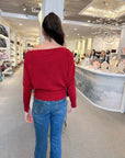 Lavina Draped Off Shoulder Sweater Lipstick