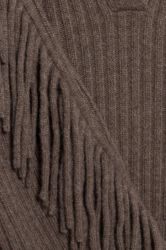Natalia Collared Fringe Sweater Mushroom Melange Sweater - Polo Simkhai 