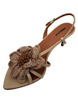 Jazmin Mule Flower Kitten Heel Beige Sandals - Heeled Sandals Lola Cruz 