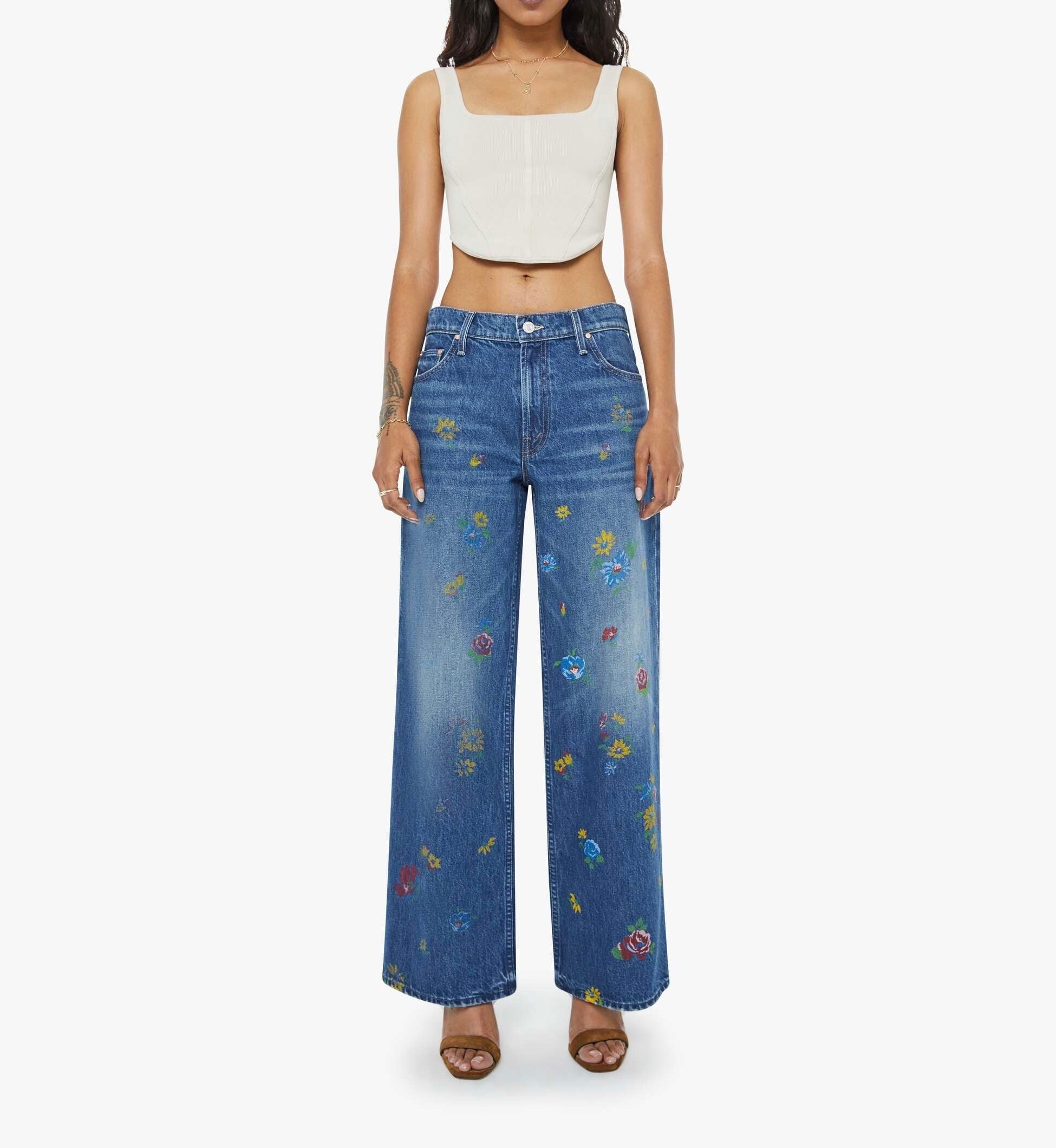 Lil Return Zip Sneak Field of Flowers Denim - Flare & Wide Leg Mother 