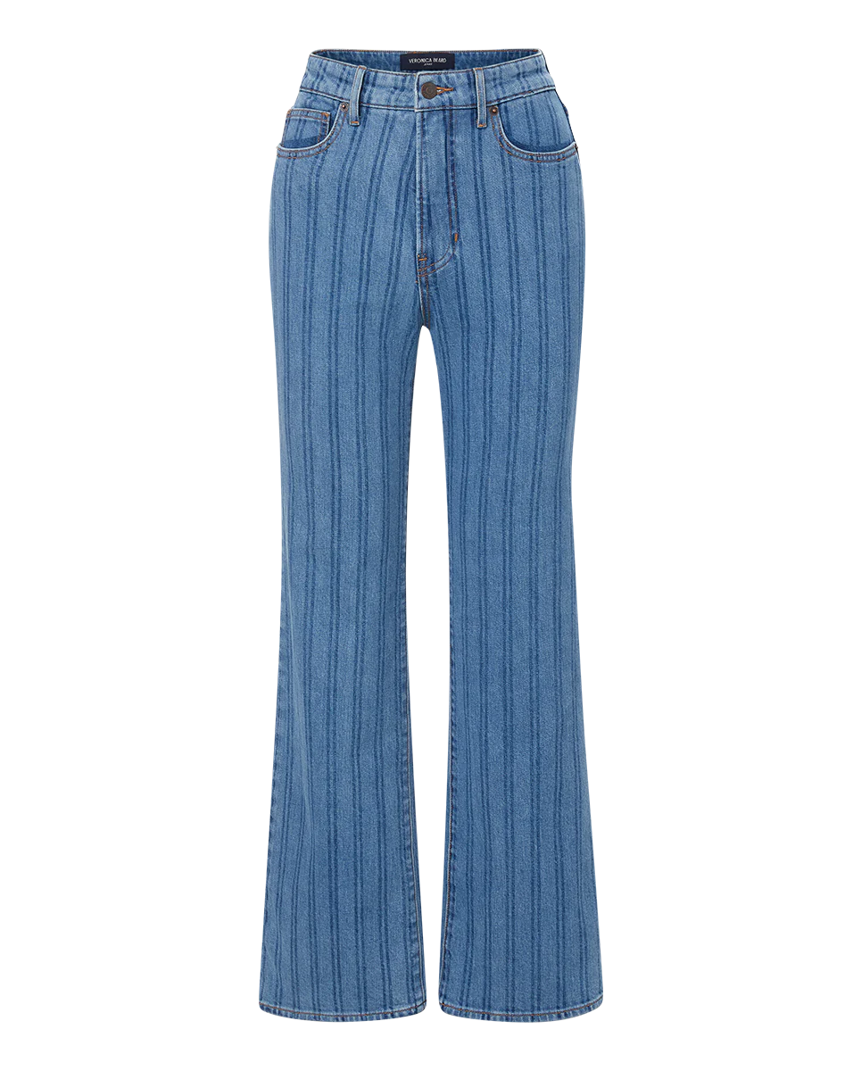 Crosbie Wide Leg Loafer W/ Stripes Sapphire Denim - Flare & Wide Leg Veronica Beard 