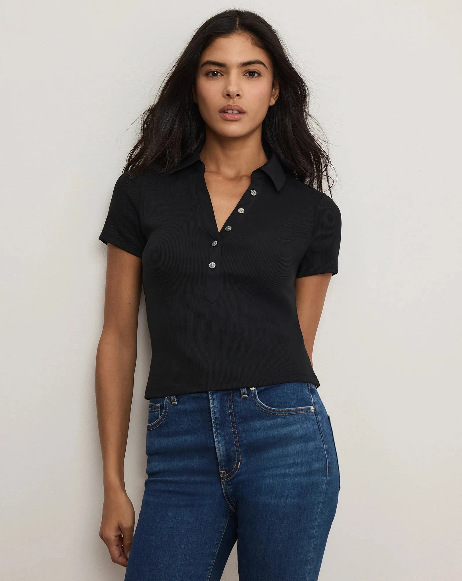 Kearney Ribbed Tee Black Top - Polo Veronica Beard 