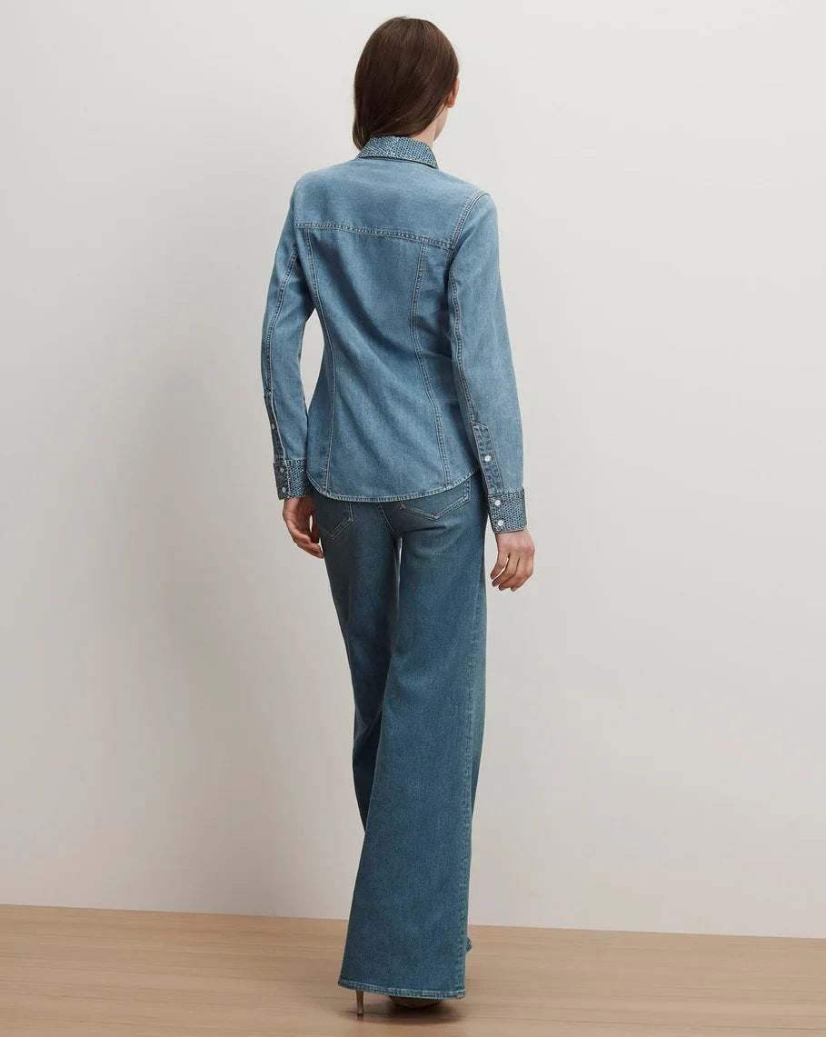 Eddie Embellished Chambray Shirt Riviera Breeze Tops - Button Down Veronica Beard 