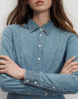 Eddie Embellished Chambray Shirt Riviera Breeze Tops - Button Down Veronica Beard 