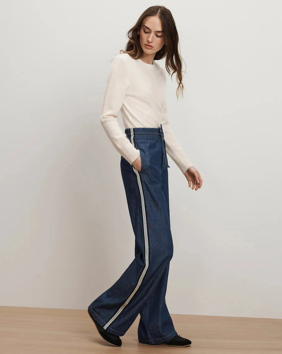 Taylor Track-Stripe Wide-Leg Jean Indigo Rinse Denim - Flare & Wide Leg Veronica Beard 