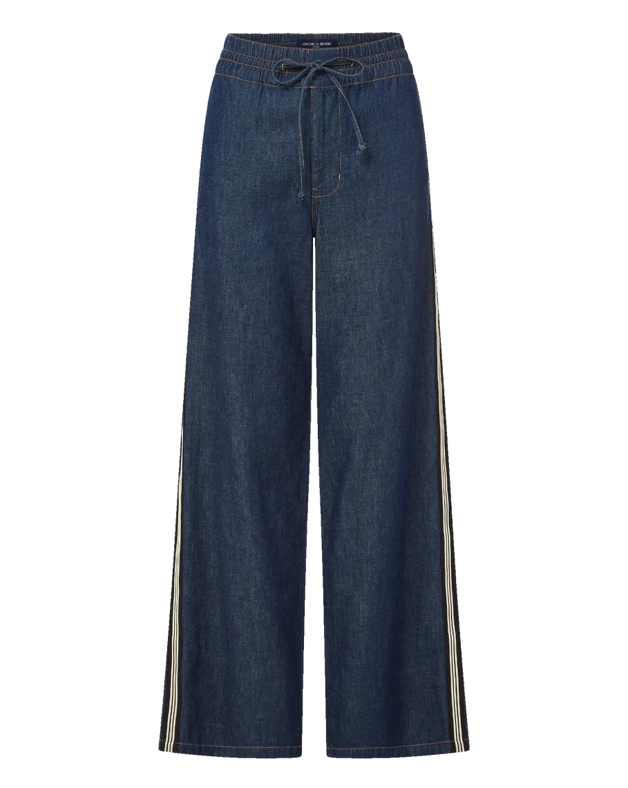 Taylor Track-Stripe Wide-Leg Jean Indigo Rinse Denim - Flare & Wide Leg Veronica Beard 