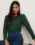 Bouvet Smocked-Shoulder T-Shirt Dark Hunter Green Tops - Tees Veronica Beard 