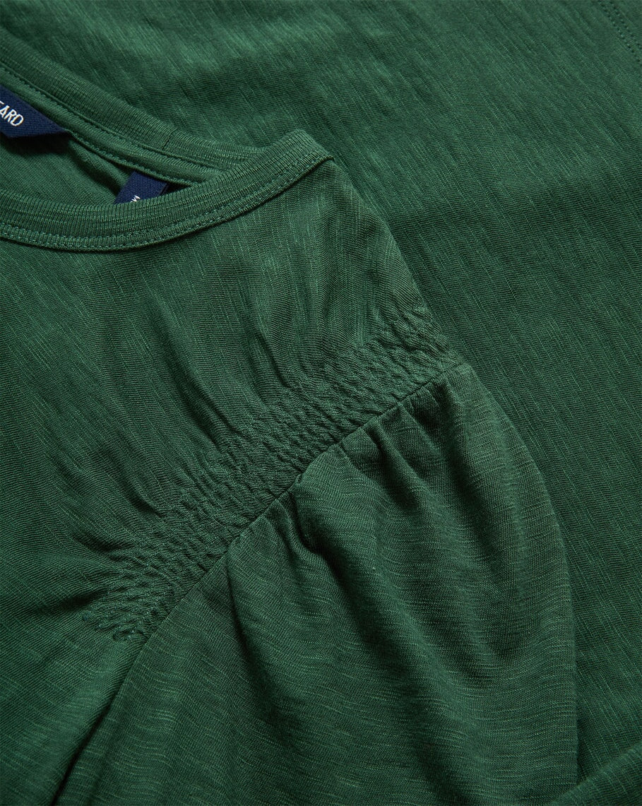 Bouvet Smocked-Shoulder T-Shirt Dark Hunter Green Tops - Tees Veronica Beard 