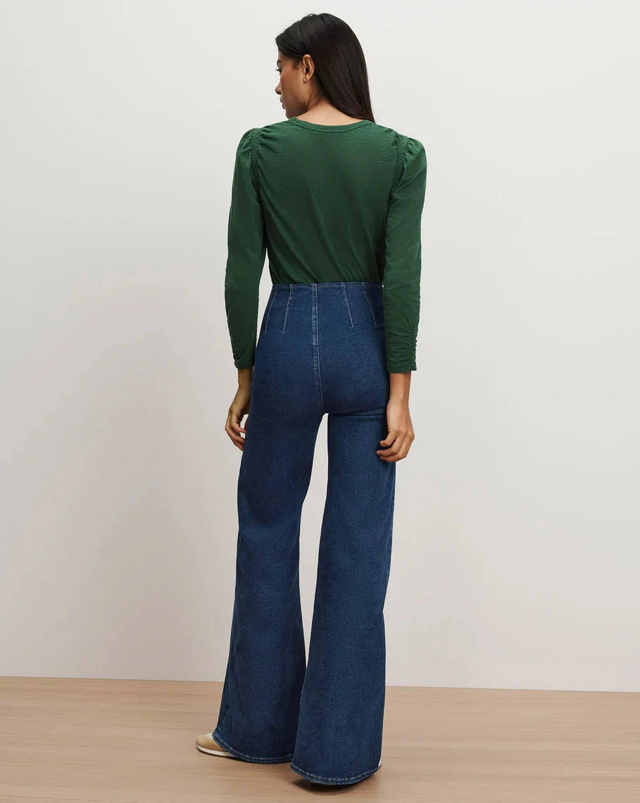 Bouvet Smocked-Shoulder T-Shirt Dark Hunter Green Tops - Tees Veronica Beard 