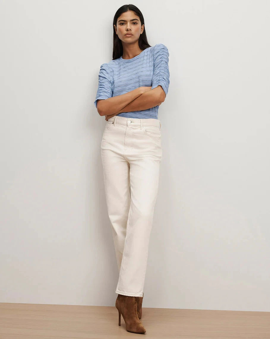 Waldorf Ruched-Sleeve T-Shirt Ice Blue Multi Tops - Tees Veronica Beard 