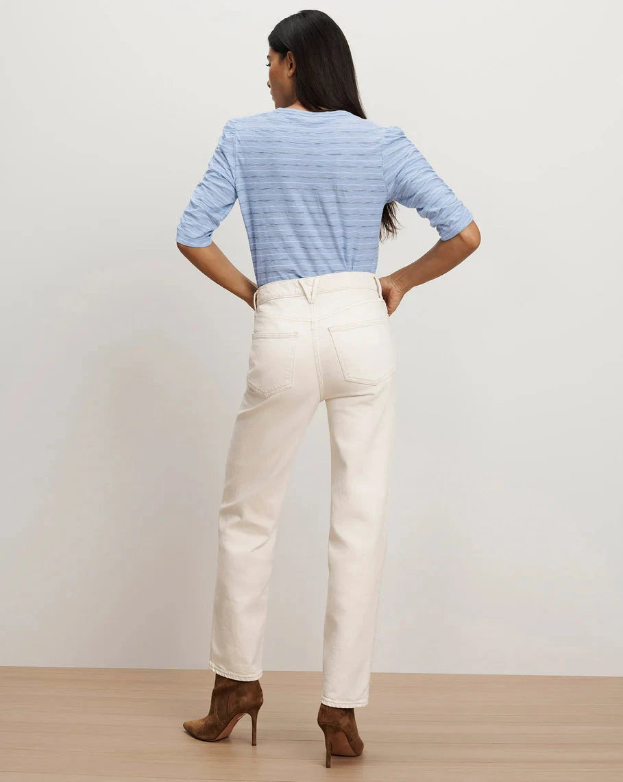 Waldorf Ruched-Sleeve T-Shirt Ice Blue Multi Tops - Tees Veronica Beard 