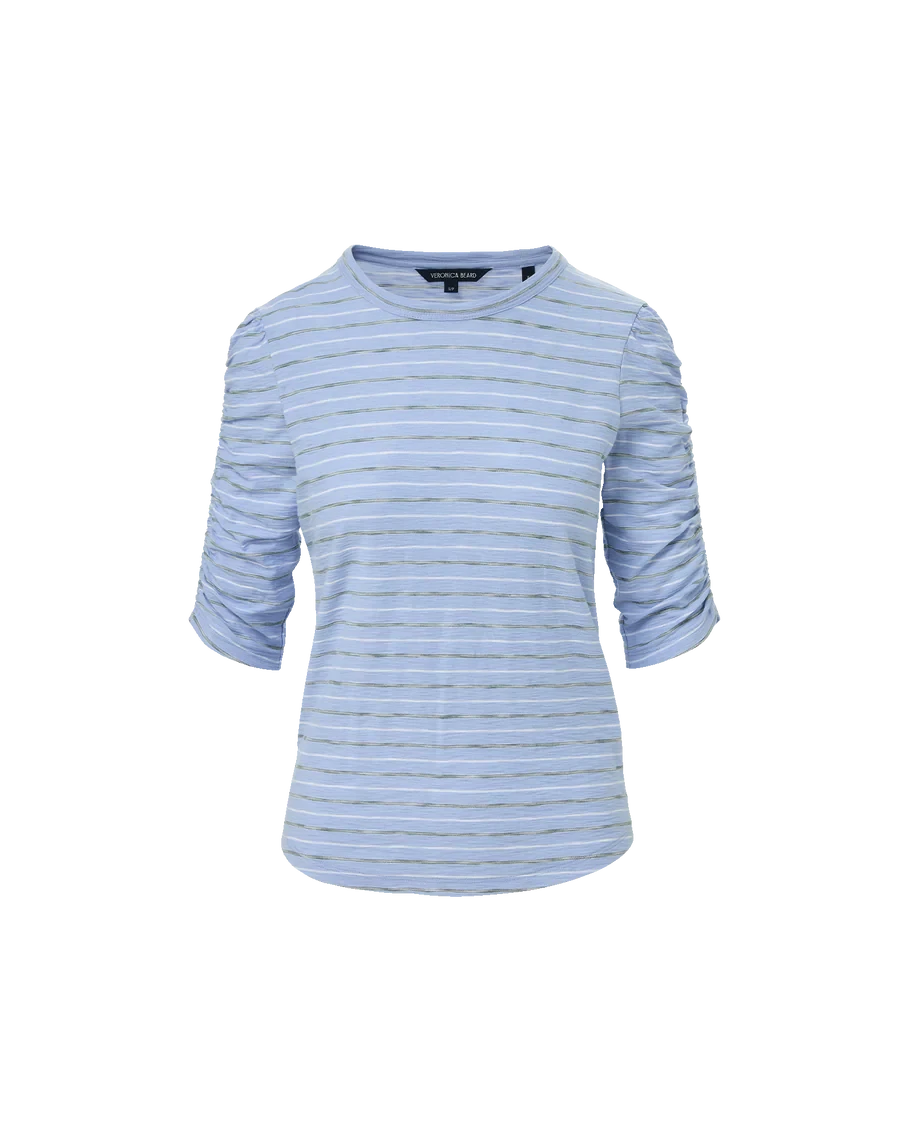 Waldorf Ruched-Sleeve T-Shirt Ice Blue Multi Tops - Tees Veronica Beard 