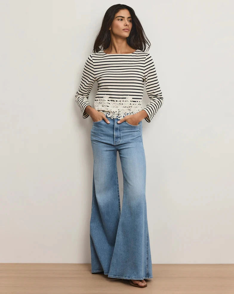 Hovey Striped Lace Shirt white & Navy Stripe Tops - Tees Veronica Beard 