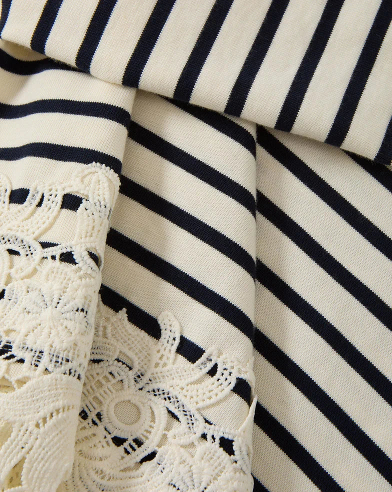 Hovey Striped Lace Shirt white & Navy Stripe Tops - Tees Veronica Beard 