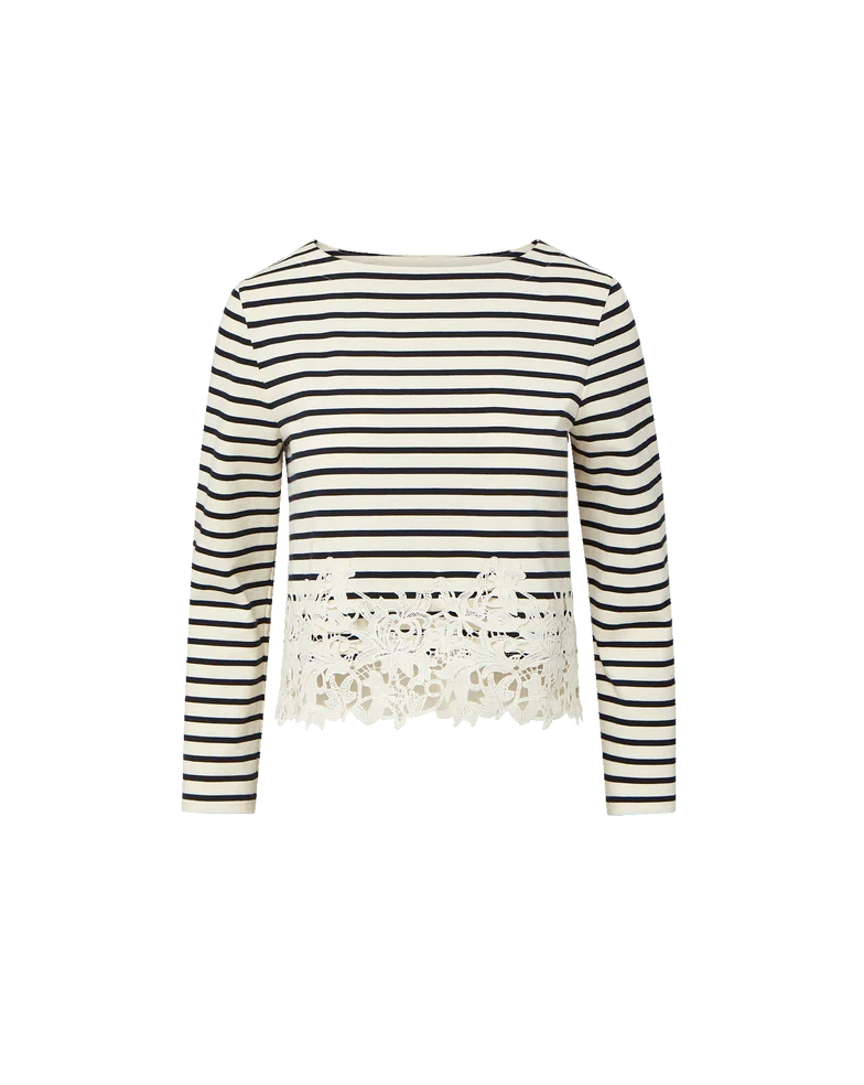 Hovey Striped Lace Shirt white & Navy Stripe Tops - Tees Veronica Beard 
