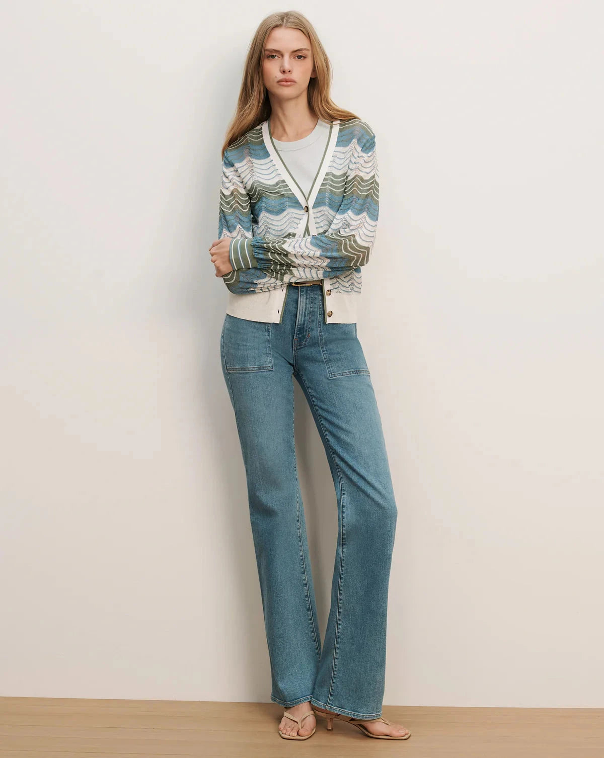Laurinor Cardigan Dove White/ Sage/ Blue River Sweater - Cardigans Veronica Beard 