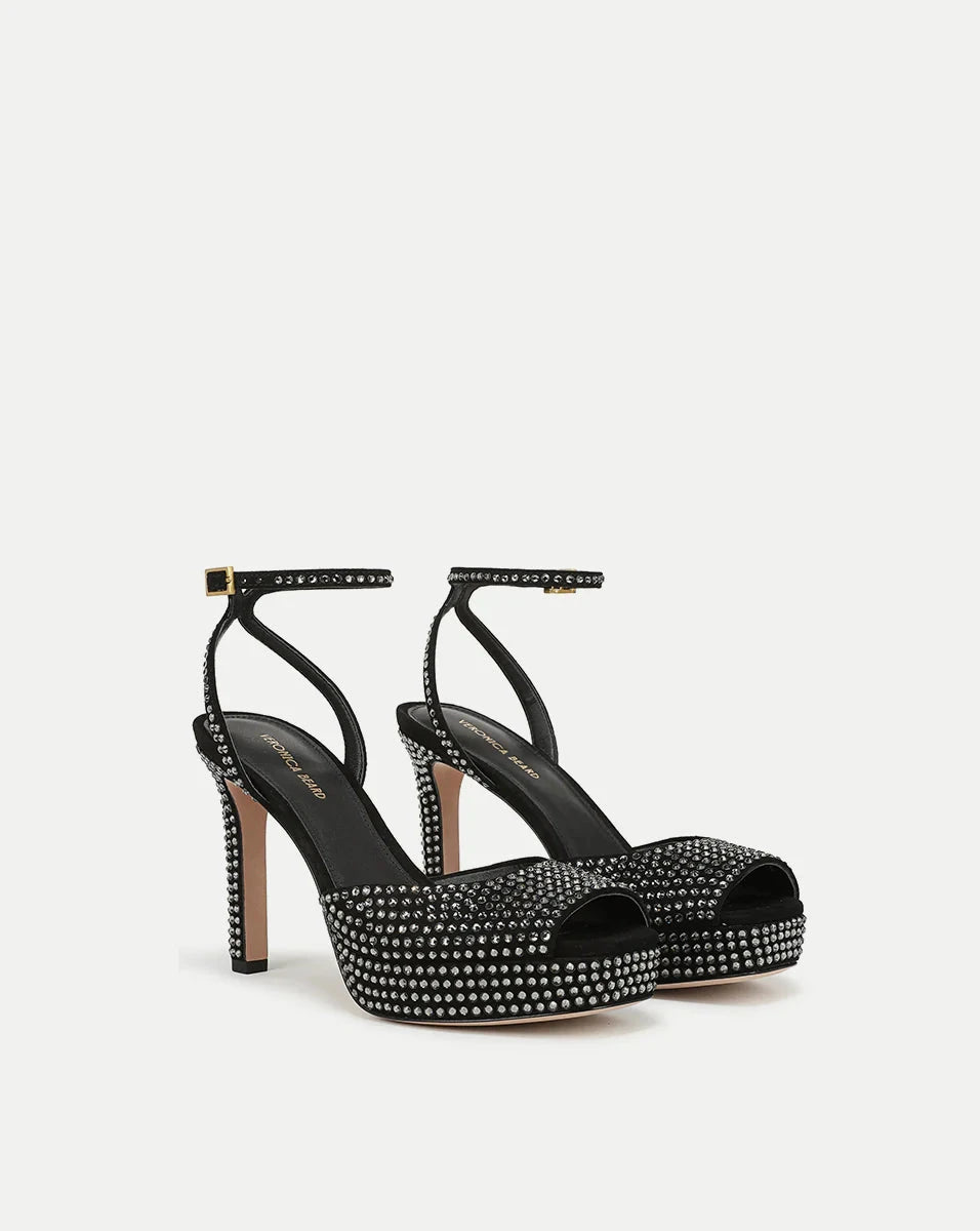 Brianne Crystal Platform Sandal Black Sandals - Heeled Sandals Veronica Beard - Shoes 