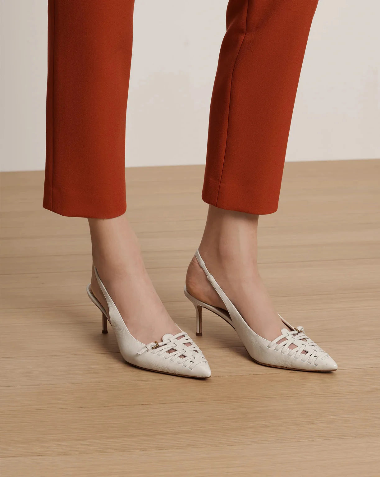 Rashida Woven Slingback Heel Ecru Pumps - Low Veronica Beard - Shoes 