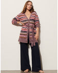 Erica Cardigan Sweater Multi Stripe Berry Blue Sweater - Cardigans Figue 